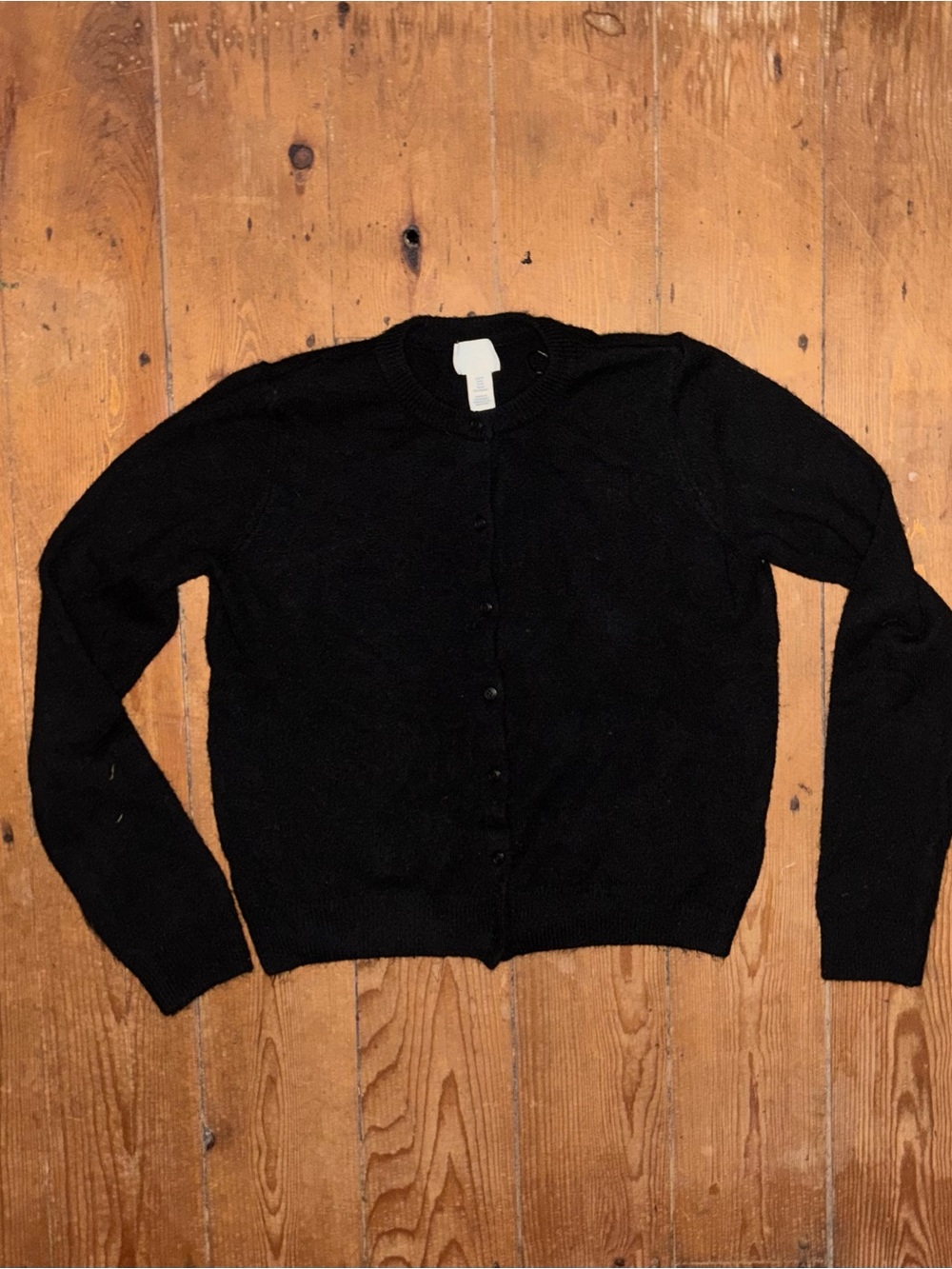 H&M Women’s Black Fuzzy Button-Front Sweater